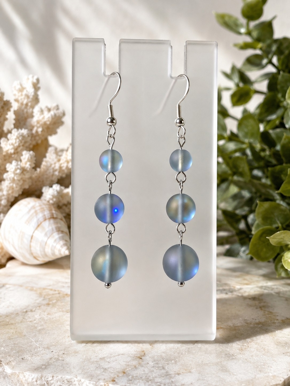 Mermaid Bead Dangle Earrings | Sterling Silver Hooks | Handmade